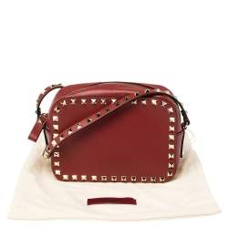 Valentino Red Leather Small Rockstud Crossbody Bag
