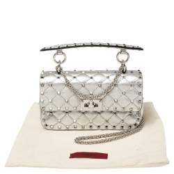 Valentino Silver Quilted Leather Small Rockstud Spike Shoulder Bag
