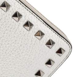 Valentino Silver Leather Rockstud Zip Around Continental Wallet