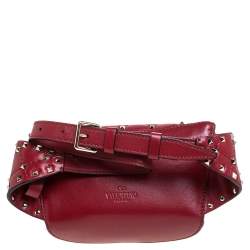Valentino Red Quilted Leather Rockstud Spike Belt Bag