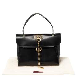 Valentino Black Leather VCHAIN Top Handle Bag