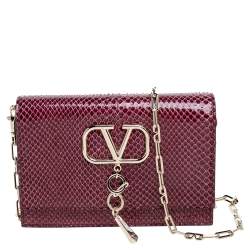 Valentino Cerise Python Small VCHAIN Shoulder Bag