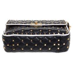 Pre Owned Valentino Black/White Quilted Leather Medium Rockstud Spike Shoulder Bag