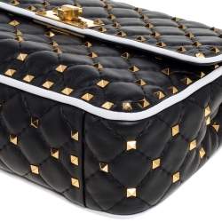 Pre Owned Valentino Black/White Quilted Leather Medium Rockstud Spike Shoulder Bag