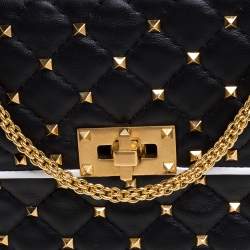 Pre Owned Valentino Black/White Quilted Leather Medium Rockstud Spike Shoulder Bag