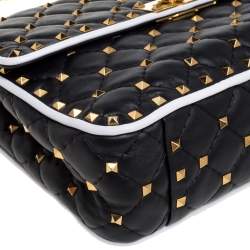 Pre Owned Valentino Black/White Quilted Leather Medium Rockstud Spike Shoulder Bag