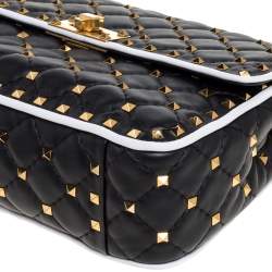 Pre Owned Valentino Black/White Quilted Leather Medium Rockstud Spike Shoulder Bag