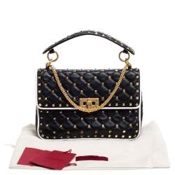 Pre Owned Valentino Black/White Quilted Leather Medium Rockstud Spike Shoulder Bag