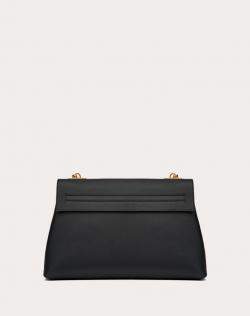 Pre Owned Valentino Black Grainy Leather Medium VRING Chain Shoulder Bag