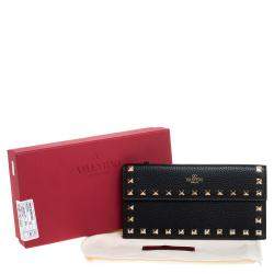 Pre Owned Valentino Black Leather Rockstud Bill Pouch Wallet