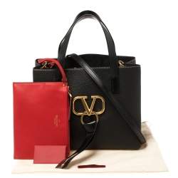 Pre Owned Valentino Black Pebbled Leather E/W VRING Tote