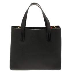 Pre Owned Valentino Black Pebbled Leather E/W VRING Tote