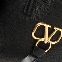 Pre Owned Valentino Black Pebbled Leather E/W VRING Tote