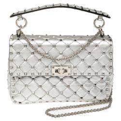 Valentino Metallic Silver Leather Rockstud Spike Mini Backpack Silver  [Guaranteed Authentic] - Silver
