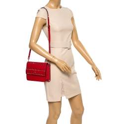 Pre Owned Valentino Red Leather Small Rockstud Crossbody Bag