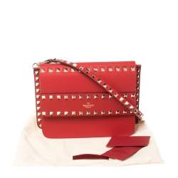 Pre Owned Valentino Red Leather Small Rockstud Crossbody Bag