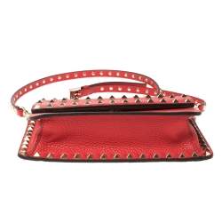 Pre Owned Valentino Red Leather Small Rockstud Crossbody Bag
