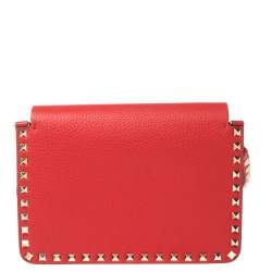 Pre Owned Valentino Red Leather Small Rockstud Crossbody Bag