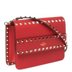 Pre Owned Valentino Red Leather Small Rockstud Crossbody Bag