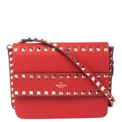 Pre Owned Valentino Red Leather Small Rockstud Crossbody Bag