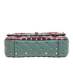 Pre Owned Valentino Multicolor Quilted Leather Embroidered Floral Patch Embellishments Small Rockstud Spike.It Chain Shoulder Bag
