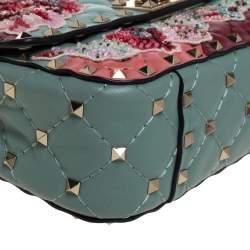 Pre Owned Valentino Multicolor Quilted Leather Embroidered Floral Patch Embellishments Small Rockstud Spike.It Chain Shoulder Bag