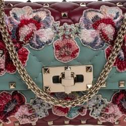 Pre Owned Valentino Multicolor Quilted Leather Embroidered Floral Patch Embellishments Small Rockstud Spike.It Chain Shoulder Bag