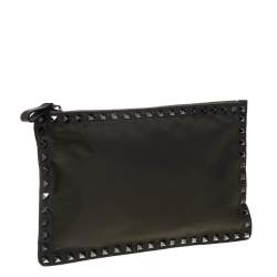 Pre Owned Valentino Military Green Nylon Rockstud Flat Clutch