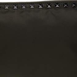 Pre Owned Valentino Military Green Nylon Rockstud Flat Clutch