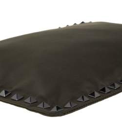 Pre Owned Valentino Military Green Nylon Rockstud Flat Clutch
