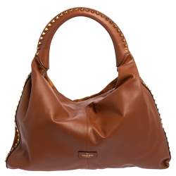 Pre Owned Valentino Brown Leather and Suede Rockstud Hobo
