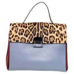 Pre Owned Valentino Multicolor Leather And Calf Hair Glam Lock Top Handle Bag