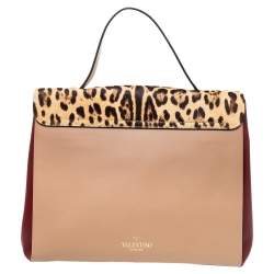Pre Owned Valentino Multicolor Leather And Calf Hair Glam Lock Top Handle Bag