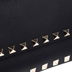 Pre Owned Valentino Black Leather Rockstud Flap Belt Bag