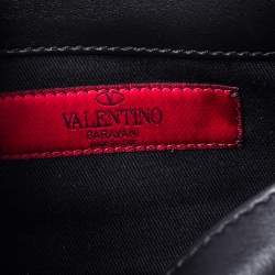 Pre Owned Valentino Black Leather Rockstud Flap Belt Bag