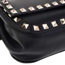 Pre Owned Valentino Black Leather Rockstud Flap Belt Bag