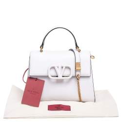 Pre Owned Valentino White Grained Leather Small VSLING Top Handle Bag