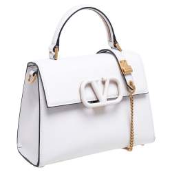 Pre Owned Valentino White Grained Leather Small VSLING Top Handle Bag