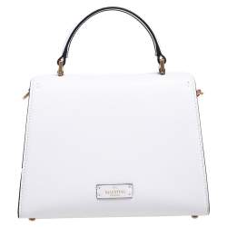 Pre Owned Valentino White Grained Leather Small VSLING Top Handle Bag