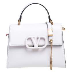 Pre Owned Valentino White Grained Leather Small VSLING Top Handle Bag