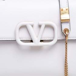 Pre Owned Valentino White Grained Leather Small VSLING Top Handle Bag
