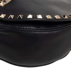 Pre Owned Valentino Black Grained Leather Rockstud Saddle Shoulder Bag