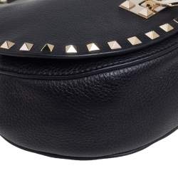 Pre Owned Valentino Black Grained Leather Rockstud Saddle Shoulder Bag