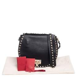 Pre Owned Valentino Black Grained Leather Rockstud Saddle Shoulder Bag