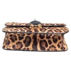 مملوكة مسبقًا حقيبة فالنتينو شعر عجل مطبوع نقشة الفهد بني مرصعة روكستد بقلاب بقفل غلام