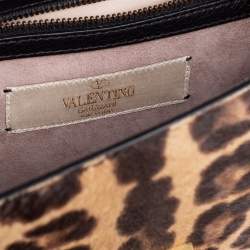 مملوكة مسبقًا حقيبة فالنتينو شعر عجل مطبوع نقشة الفهد بني مرصعة روكستد بقلاب بقفل غلام