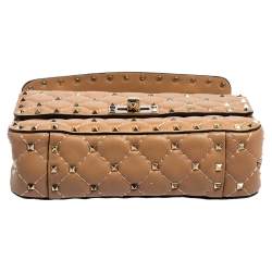 Pre Owned Valentino Beige Leather Rockstud Spike Top Handle Bag