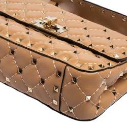 Pre Owned Valentino Beige Leather Rockstud Spike Top Handle Bag
