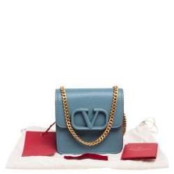 مملوكة مسبقًا Valentino Blue Leather VLogo Wallet on Chain