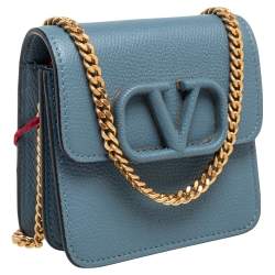 مملوكة مسبقًا Valentino Blue Leather VLogo Wallet on Chain